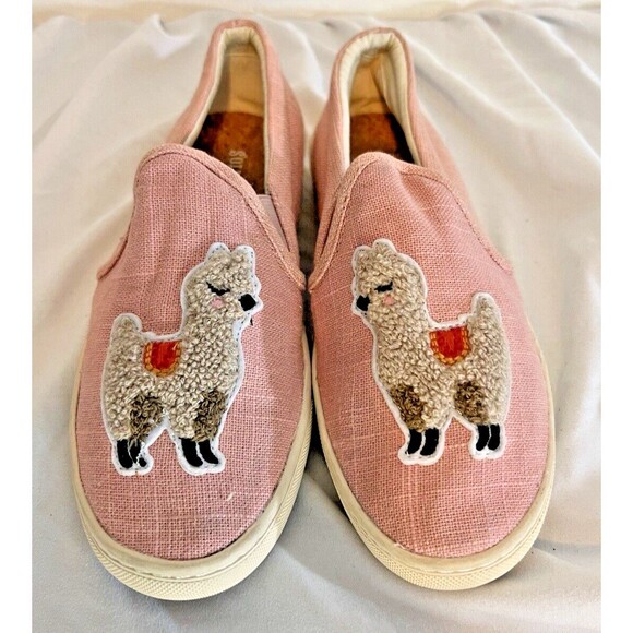 Soludos Pink Canvas Llama Embroidered Slip-On Sneakers Women's Size 6.5 CUTE - Picture 1 of 6